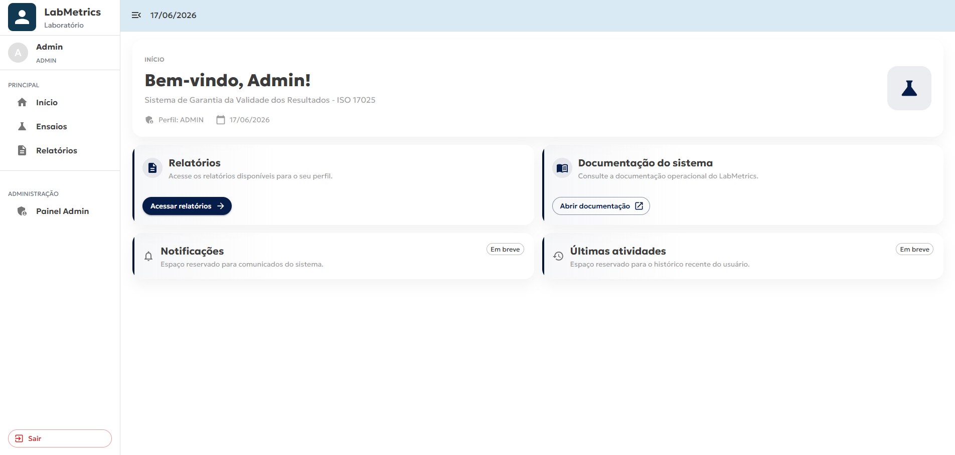Tela de LabMetrics